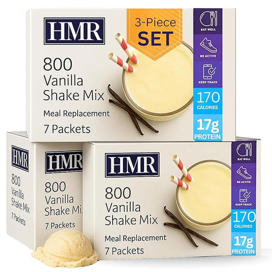 3-Pack HMR 800 Shake Meal Replacement Mix | Vanilla Shake Powder to Support Healthy Weight Loss | 17g of Protein | Easy to Make | Low Calorie Food | Triple Pack, 21 Single Serves