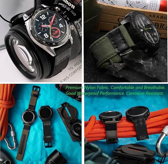 22mm Military Nylon Watch Bands for Garmin Instinct/Instinct 2 Solar, Durable Fabric Sport Strap Replacement Wristband Bracelet for Garmin Instinct Tactical/Esports/Tide/Instinct Solar