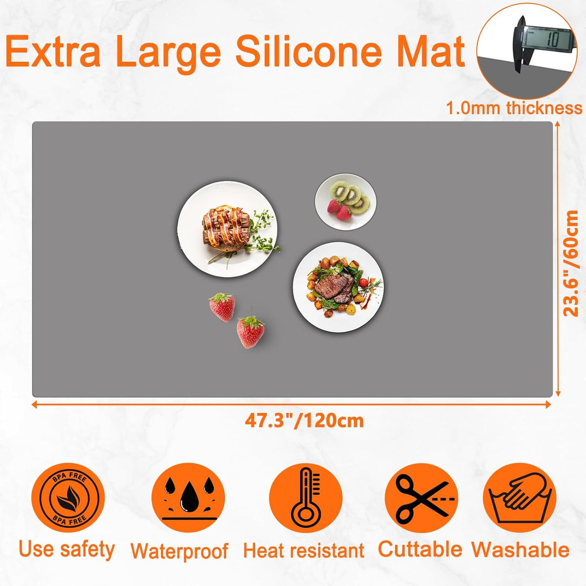 47.3''x23.6''(120cmx60cm) Extra Large Silicone Mat for Kitchen Counter, Heat Resistant Countertop Protector, Non-Slip Waterproof Kitchen Island Mat, Easy to Clean, Green