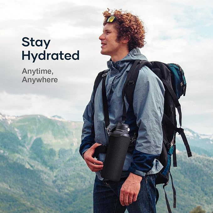 BUZIO Water Bottle with Straw Lid and Flex Cap, 32oz Modern Double Vacuum Stainless Steel Water Flask, Cold for 48 Hrs Hot for 24 Hrs Simple Thermo Canteen Mug, Indigo Black