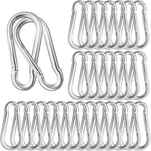 50 Pack Sliver Carabiner Clips, 2.36 Inch Heavy Duty Spring Snap Hooks - Small Locking Carabiners for Camping, Hiking, Hammocks, Swing Sets, Keychains, Fishing & Outdoor Gear
