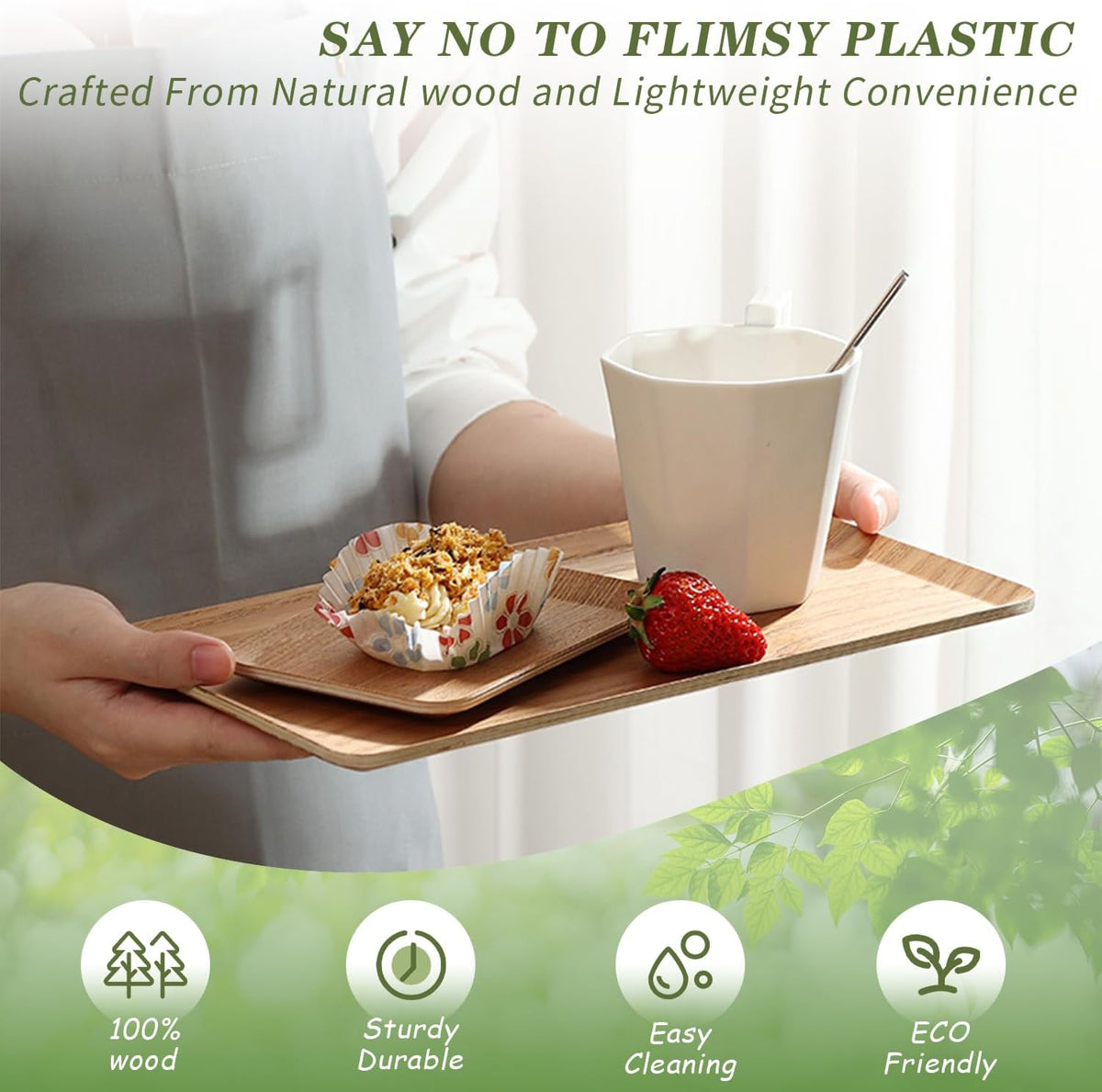 Wooden Trays for Eating, Decorative Serving Trays - 8 x 11 Inch, Brown