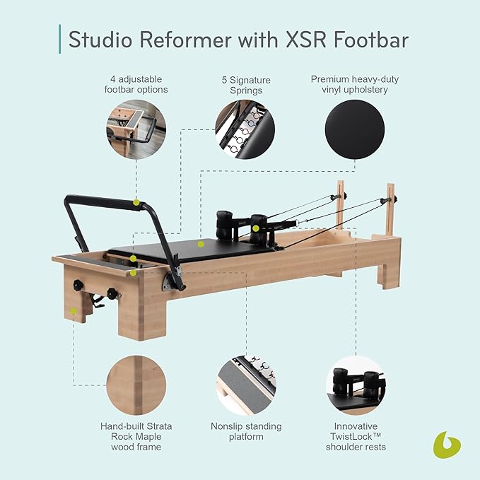 Balanced Body Studio Pilates Reformer with Sitting Exercise Box, Pilates Machine for Studio or at-Home Gym Equipment, Exercise Equipment for Fitness and Well-Being