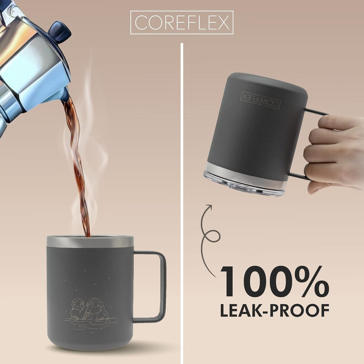 COREFLEX 12 oz Insulated Coffee Mug with Handle & Lid, Stainless Steel Double Walled Vacuum Insulated Tumbler,Travel Coffee Cup Thermal - Home, Office, Travel, Outdoor, Camping