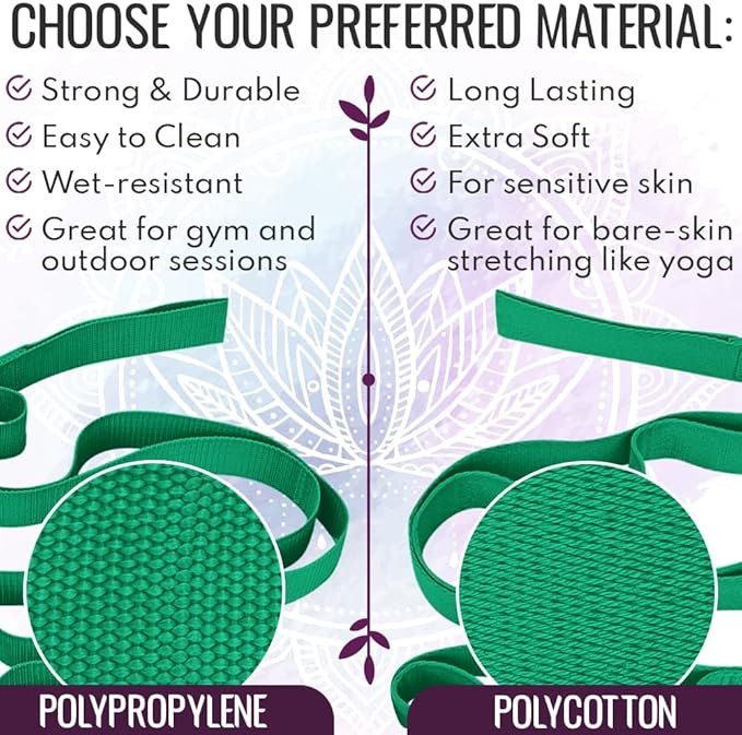 TECEUM Stretching Strap for Yoga & Physical Therapy – 10 Loops – Non-Elastic Leg Stretch Straps for Stretching, Exercising, Pilates, Post-Injury Rehabilitation for All Levels – Men & Women