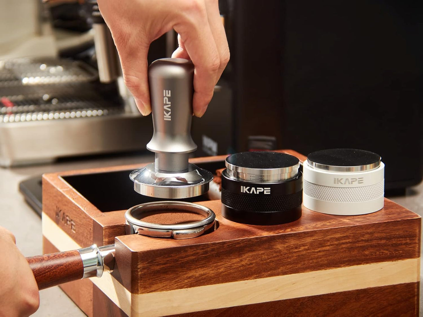 IKAPE 58.5mm Espresso Tamper, Premium Barista Coffee Tamper with Calibrated Spring Loaded, 100% Stainless Steel Base Tamper Compatible with Espresso Machine Rancilio, Gaggia Bottomless Portafilter