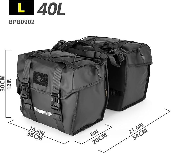Bike Panniers Bike Bags Waterproof 40L Bicycle Saddle Bags for Rear Rack Luggage Trunk Bag Double Side Pannier Bag with Rain Cover Cycling Accessories, Black-L