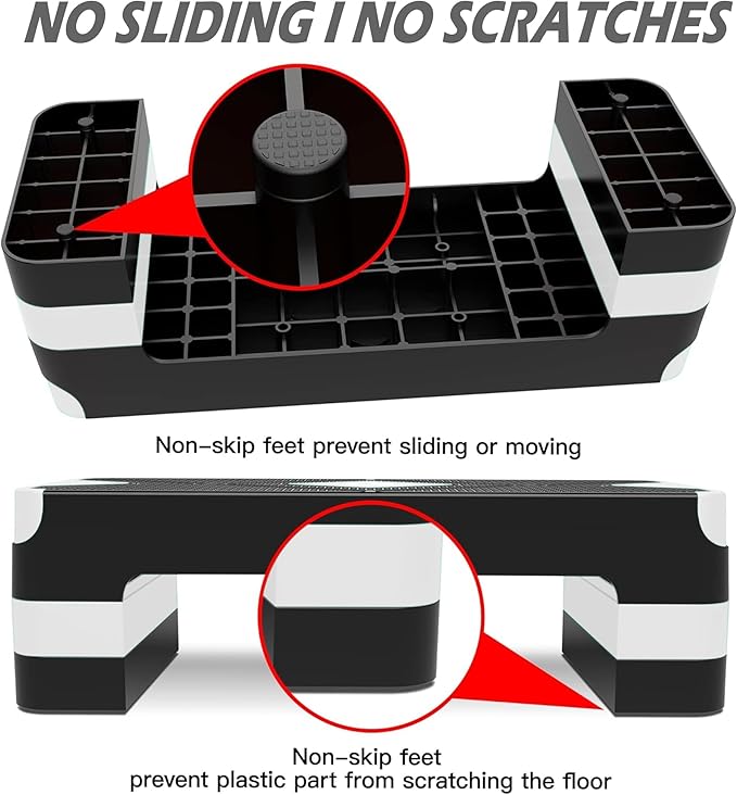 Aerobic Exercise Step, Adjustable Aerobic Stepper for Exercise, Workout Step Platform for Step Up, 26.5" Step Deck with 4” 6” 8” Adjustable Height Risers, Women Home Gym Cardio Fitness