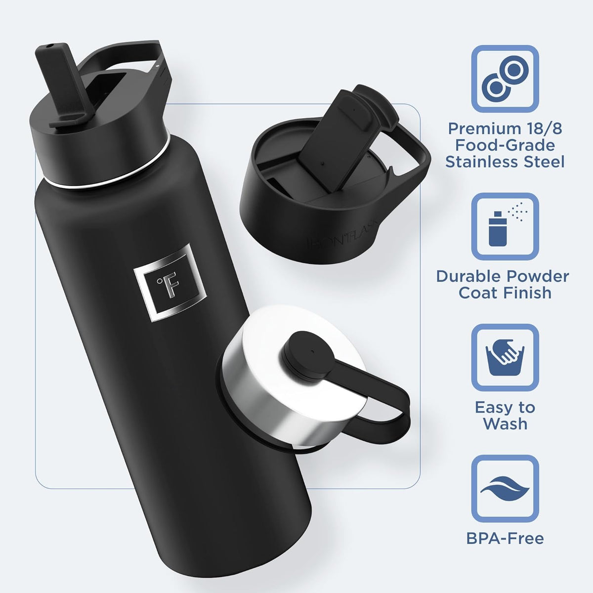 IRON °FLASK Camping & Hiking Hydration Flask with 3 Lids - Stainless Steel, Double Walled & Vacuum Insulated Water Bottle - Leak Proof & BPA Free (Cotton Candy, Straw - 40 oz)