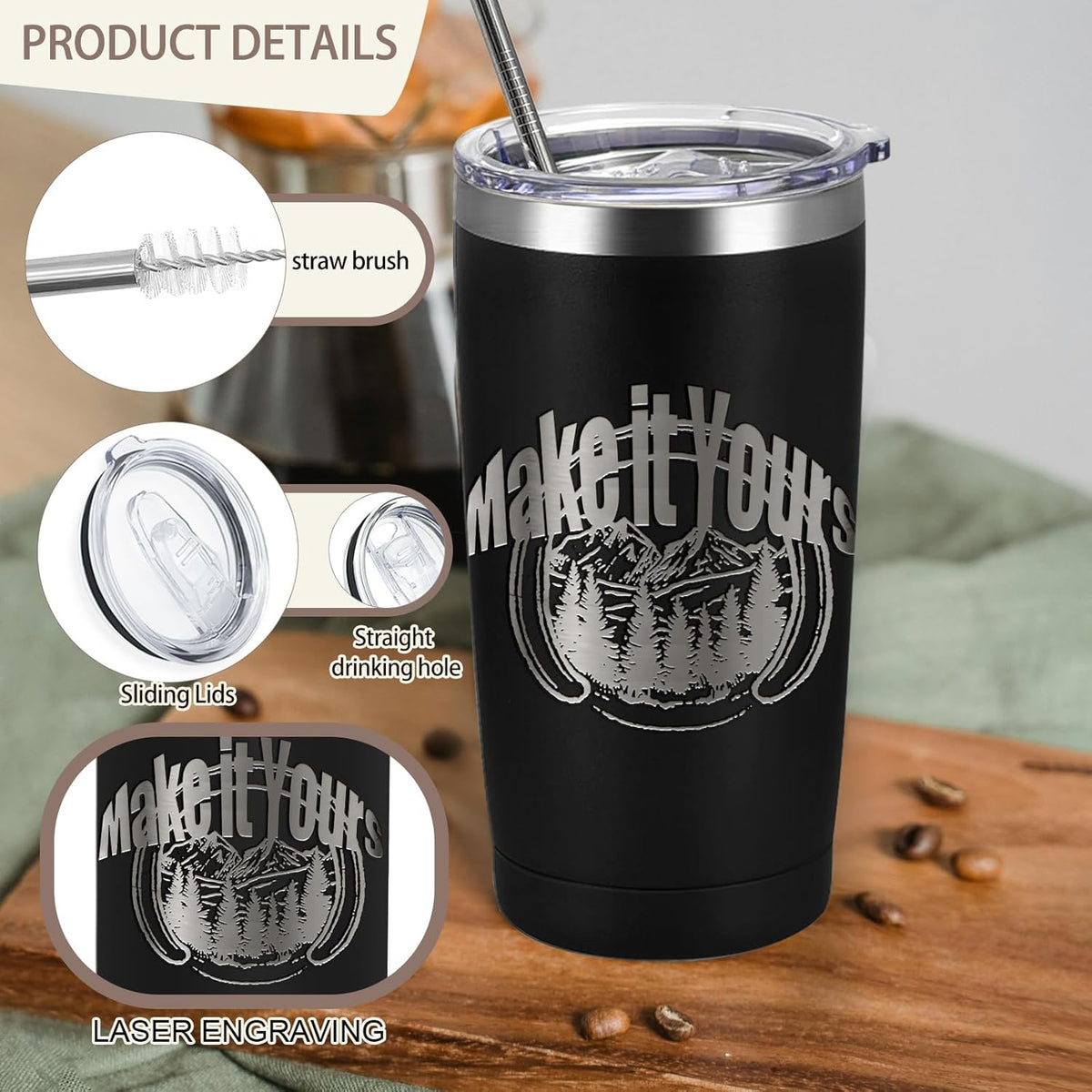 16 Pack Stainless Steel Tumbler Bulk Insulated Vacuum Travel Mug Powder Coated Coffee Mug Gift for Laser Engrave, 20oz Black