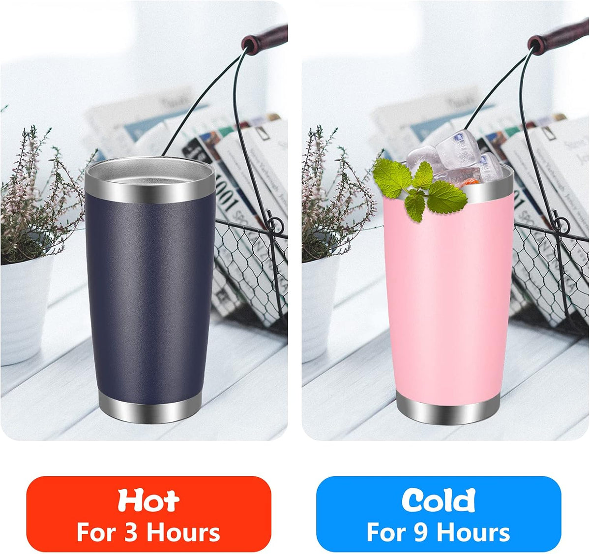 VEGOND 20oz Tumbler with Lid and Straw Stainless Steel Tumbler Cup Vacuum Insulated Double Wall Travel Coffee Mug Powder Coated Coffee Cup(Navy Blue 1 Pack)