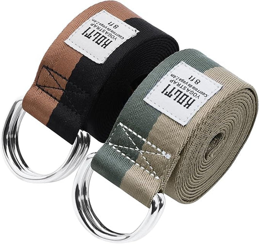 Yoga Exercise Adjustable Straps 8FT with Durable D-Ring for Pilates & Gym Workouts | Hold Poses, Stretch, Improve Flexibility & Maintain Balance