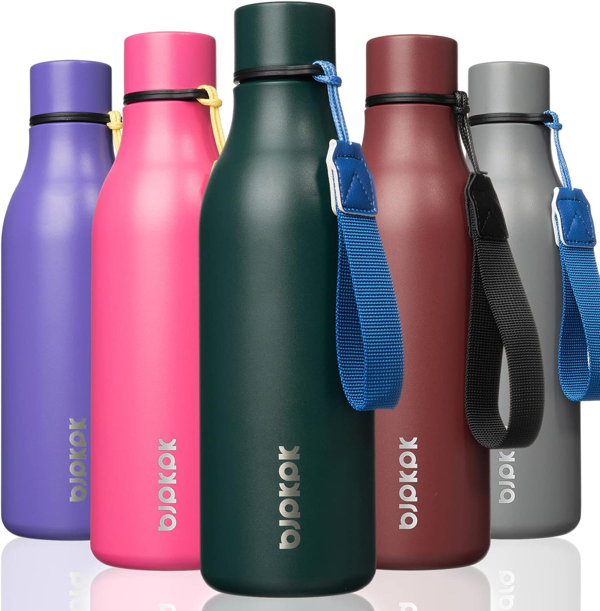 BJPKPK Insulated Water Bottles, 18 oz Stainless Steel Metal Water Bottle with Strap, BPA Free Leak Proof Thermos, Mugs, Flasks, Reusable Water Bottle for Sports & Travel, Army Green
