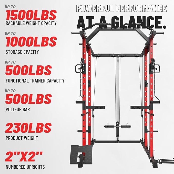 Mikolo Power Cage, Power Rack with Cable Crossover System, 1500LBS Squat Rack with LAT Pull Down System, Workout Cage with Pulley System for Fitness Home Gym