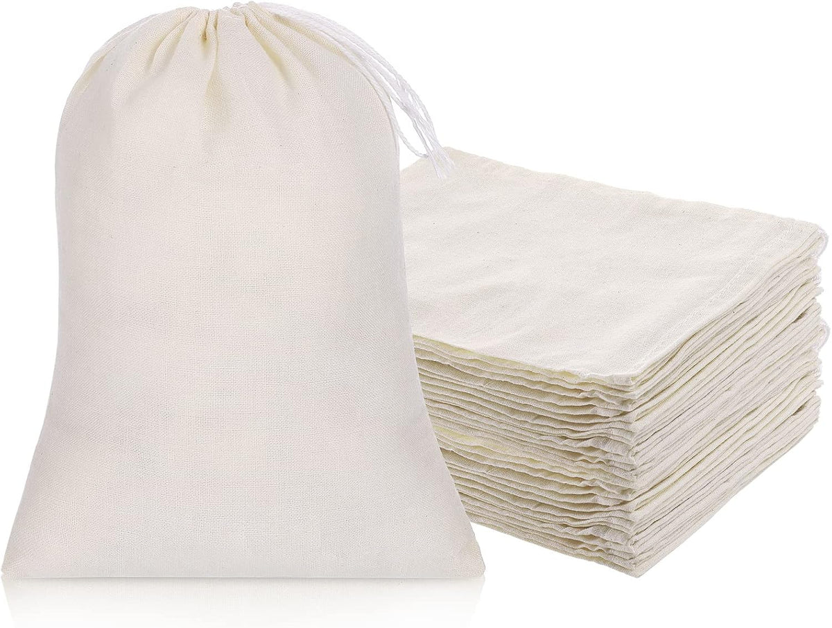 Boao 50 Pcs Cheese Cloth Tea Bags 6 x 8 inch for Straining Reusable Tea Filter Loose Empty Soup Spice Bags for Cooking Cold Brew Coffee Muslin Strainer