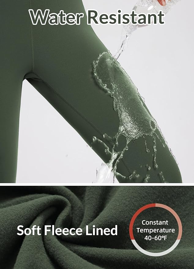 baleaf Women's Fleece Lined Leggings Waterproof Winter Hiking Pants Thermal Running Tights Zipper Pockets High Waisted