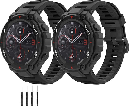 2 Pack Waterproof Bands Compatible with Amazfit T-Rex Pro Watch Bands, Soft Silicone Replacement Band for Amazfit T-Rex/T-Rex Pro Smartwatch