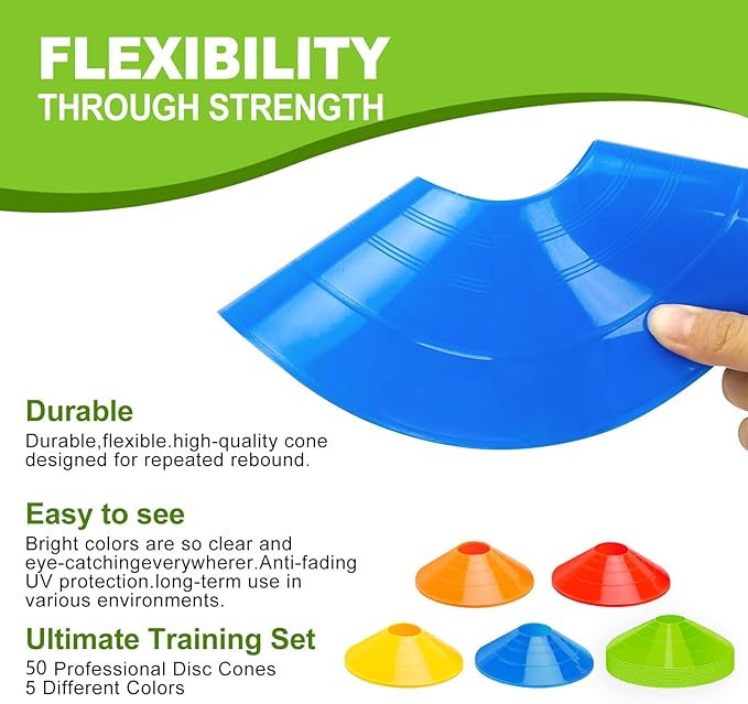 Ashsajkd(Set of 25/50/100 - Agility Soccer Cones with Carry Bag and for ， Football Cones for TrainingFootball, Basketball, Coaching, Agility Cones for Indoor and Outdoor Games