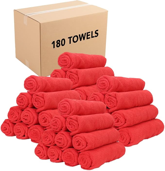Arkwright Microfiber Gym Towel - Bulk Case of 180 - Super Soft, Quick Dry Workout Sweat Towels, 300 GSM Lightweight & Absorbent for Sports, Working Out, Yoga, and Spa, 16 x 27 in, Red