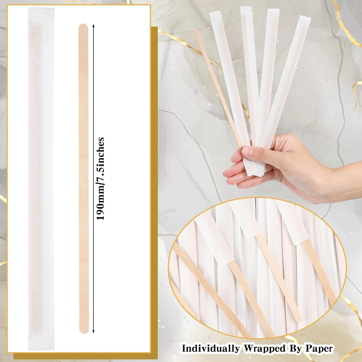 2000 Pcs Individually Wrapped Wooden Coffee Stirrers, Disposable Coffee Stir Sticks Round End Sticks Bulk Wood Stirrers for Cocktail Hot Drinks Restaurant Bar Home Office (7.5 Inch)