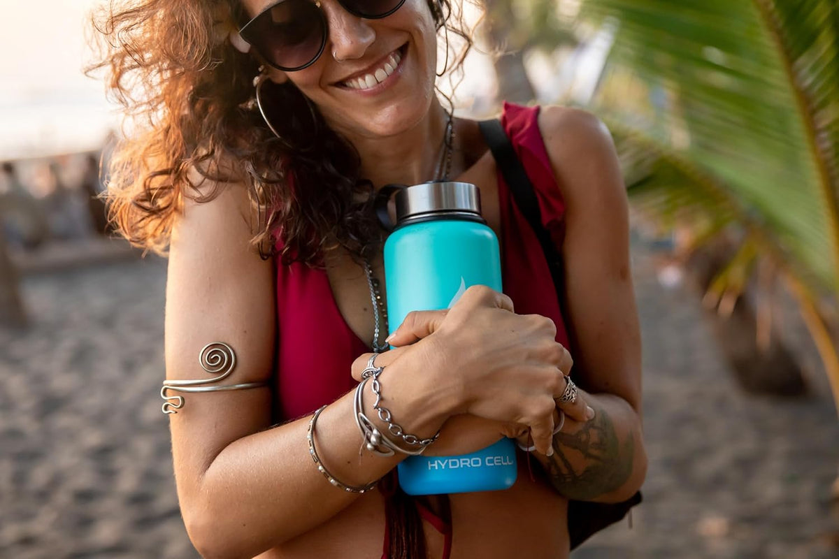 HYDRO CELL Stainless Steel Insulated Water Bottle with Straw - For Cold & Hot Drinks - Metal Vacuum Flask with Screw Cap and Modern Leakproof Sport Thermos for Adults (Teal/Blue 32oz)