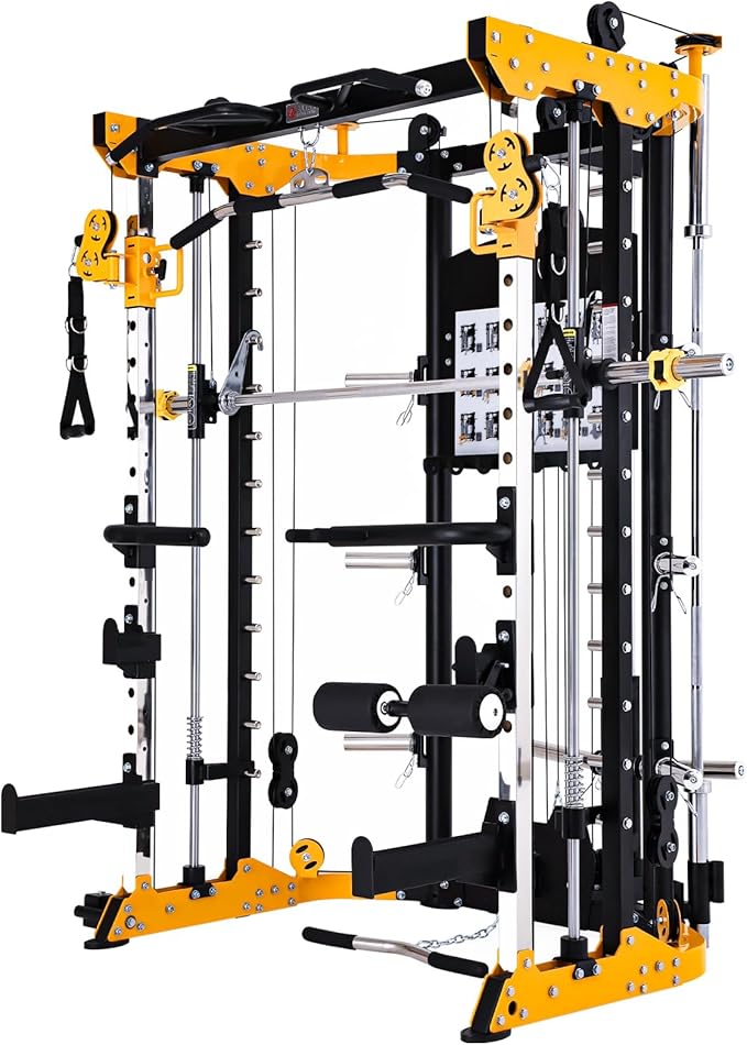 Altas Strength 3059 Smith Machine Home Gym Equipment with 1000 lbs Weight Capacity 2000 lbs Cables Strength Training Power Cages for Squats Presses Lunges Deadlifts Easy Assembly Included Accessories