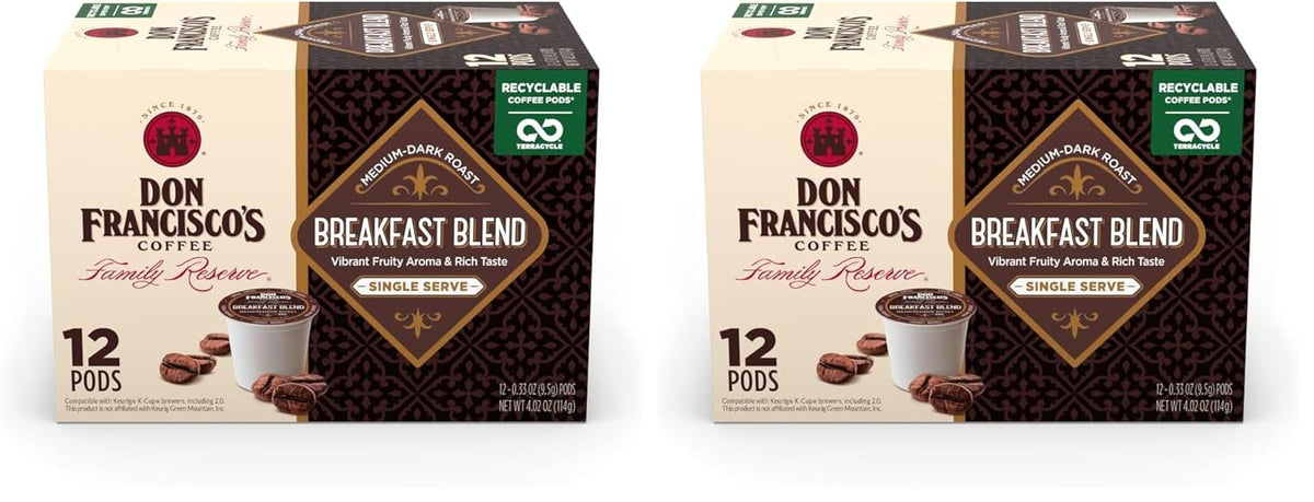 Don Francisco's Breakfast Blend Dark Roast Coffee Pods - 12 Count - Recyclable Single-Serve Coffee Pods, Compatible with your K- Cup Keurig Coffee Maker (Pack of 2)