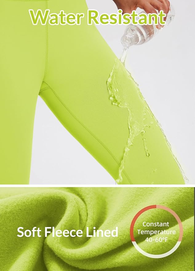 baleaf Women's Fleece Lined Leggings Waterproof Winter Hiking Pants Thermal Running Tights Zipper Pockets High Waisted
