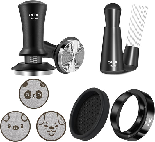 54mm Espresso Accessories Kit, Spring Loaded Calibrated Tamper, WDT Tool and Dosing Funnel, Espresso puck screen Set Fits Espresso Coffee Machines and 54mm Portafilters