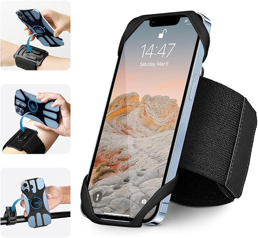 3in1 Running Sports Armband+Wristband+Bicycle Phone Holder,360° Rotation & Detachable Compatible with 4.5-7" Cellphone for iPhone 16/15/Pro/ProMax/14/13/mini/Pro Max/XS/XR
