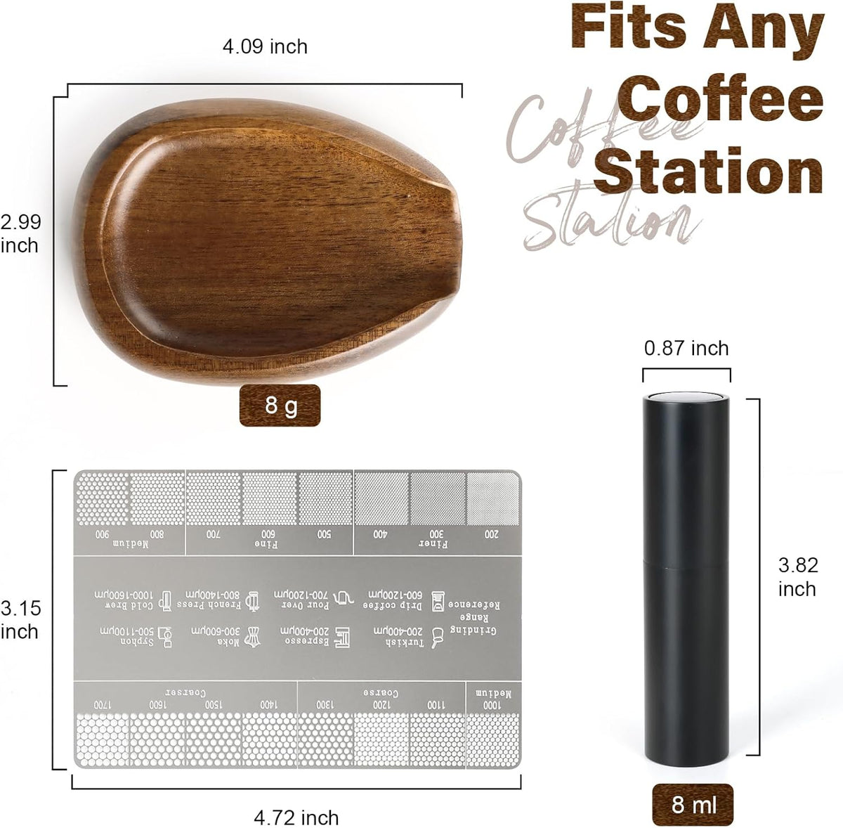 KitchenTour Artisan Coffee Kit - Wooden Dosing Cup + Anti-Static Sprayer + Grind Size Tool-3-in-1 Pro Set: Measure, Spray, Validate