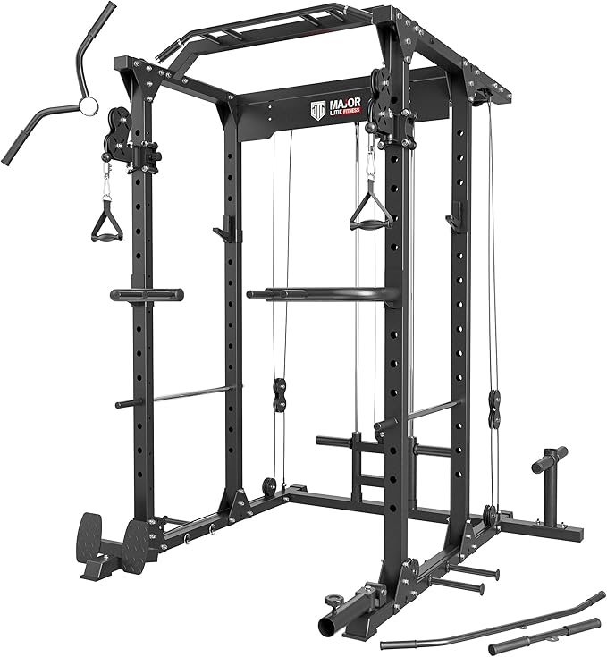 MAJOR FITNESS PLM03 Power Rack - 1400LBS Home Gym with Cable Crossover, Pull-Up Bar & Landmine, Strength Training Equipment