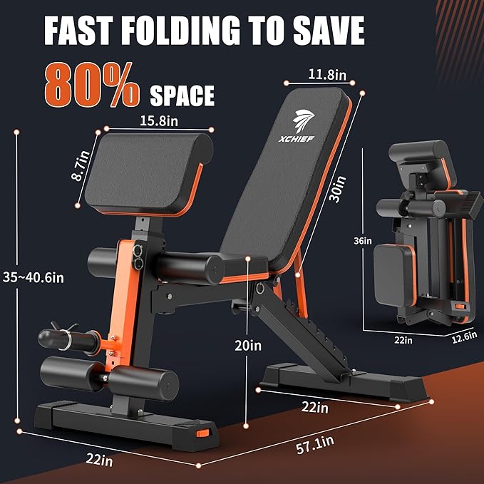 Adjustable Weight Bench, 1000LBS Heavy Duty Foldable Workout Bench with Leg Extension and Preacher Curl Pad, Flat/Incline/Decline for Home Gym Full Body Strength Training