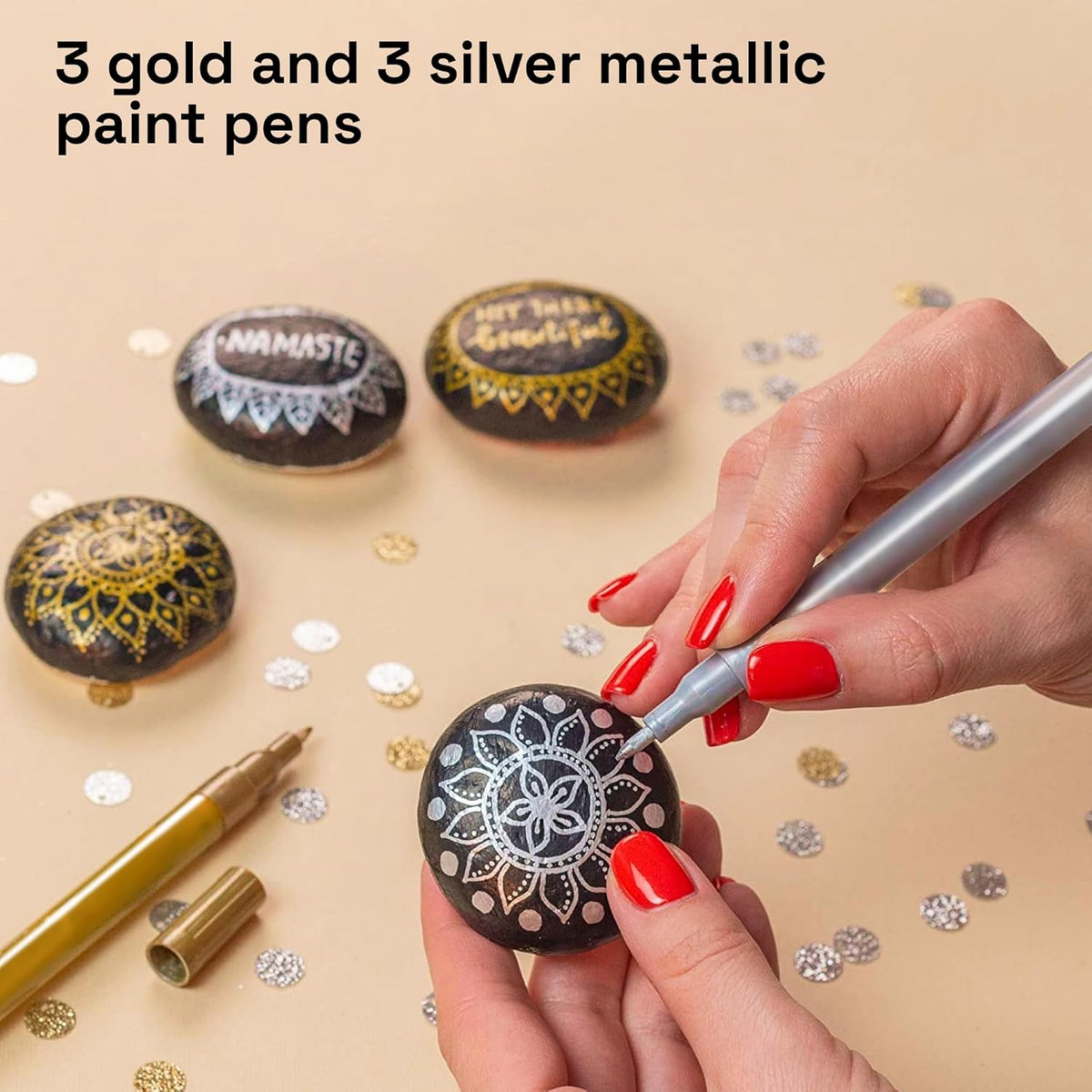 ARTISTRO 6 Acrylic Gold & Silver Paint Pens - 0.7mm Extra-Fine Markers - Great for Greeting Cards, Ornament Decor, & More