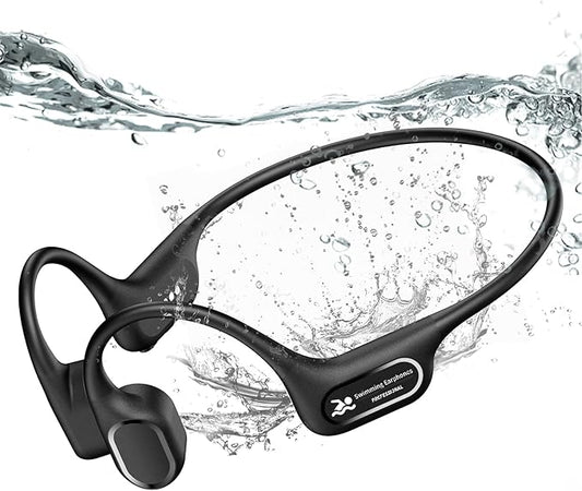 Bone Conduction Bluetooth Headphones-SurfAudio, IP68 Waterproof Swimming Headphones with 32GB MP3 Player, Lightweight Open Ear Design for Swimming/Surfing/Marathon/Cycling(Black)