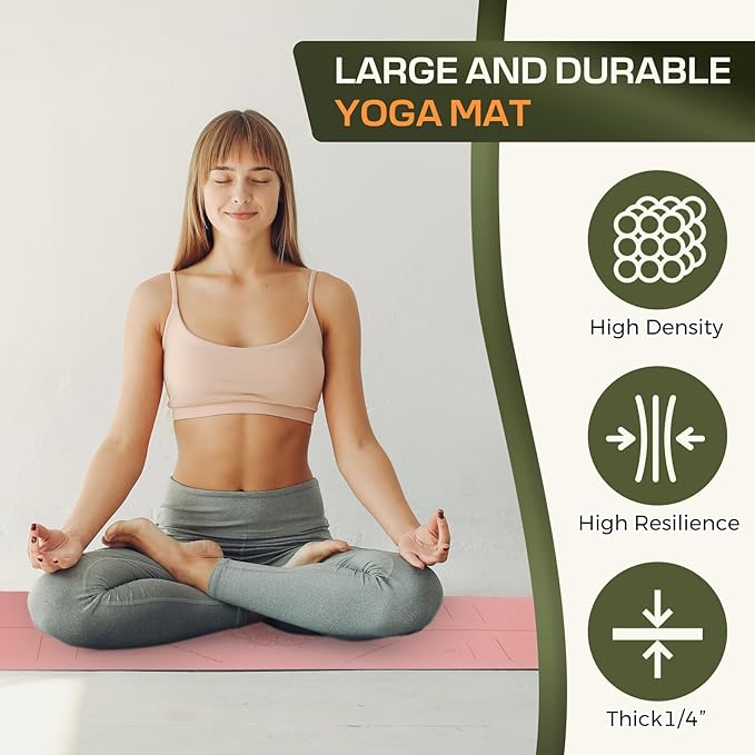 Yoga Mat Non Slip, Anti-Tear 3/16 Thick TPE Yoga Mats for Women and Men, 72"x24" Exercise & Fitness Mat with Carrying Strap, Workout Mats for Yoga, Pilates and Floor Exercise