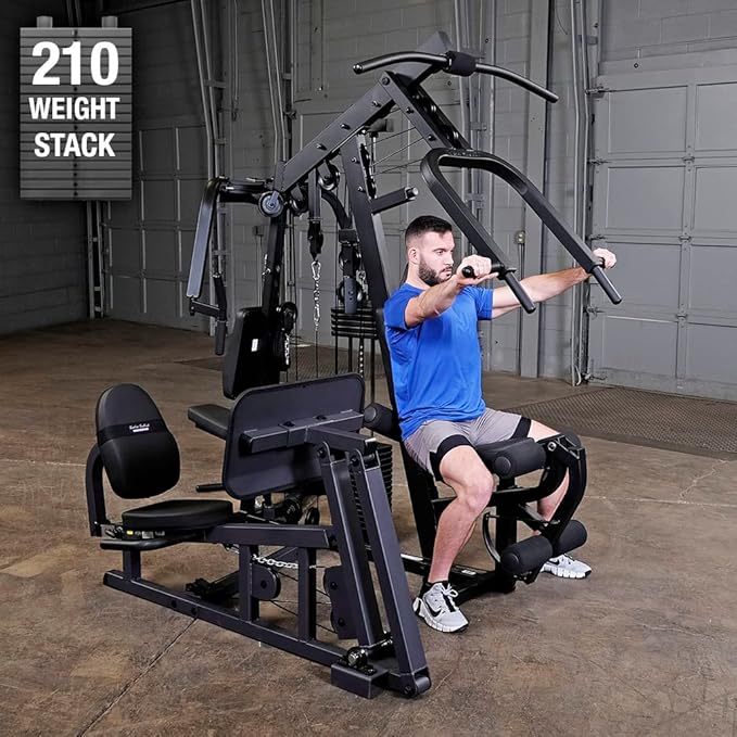 Body-Solid (EXM2500BLPS) Multi-Station Home Gym Machine Arm & Leg Strength Training Functional Exercise Workout Station, 210lbs. Black Weight Stack with Leg Press