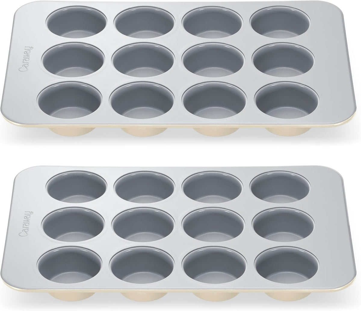 Caraway Non-Stick Ceramic 12-Cup Muffin Pan Duo - Naturally Slick Ceramic Coating - Non-Toxic, PTFE & PFOA Free - Perfect for Cupcakes, Muffins, and More - Cream