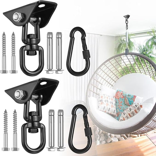 2 Pack Hammock Hanging Kit, Hanging Chair Hardware 360°Rotating Hammock Hooks Heavy Duty, Hammock Chair Hanging Kit & Swing Ceiling Hook Snap for Hammock Chair Stand,Seat,Yoga,Gym, 1200 lb Capacity