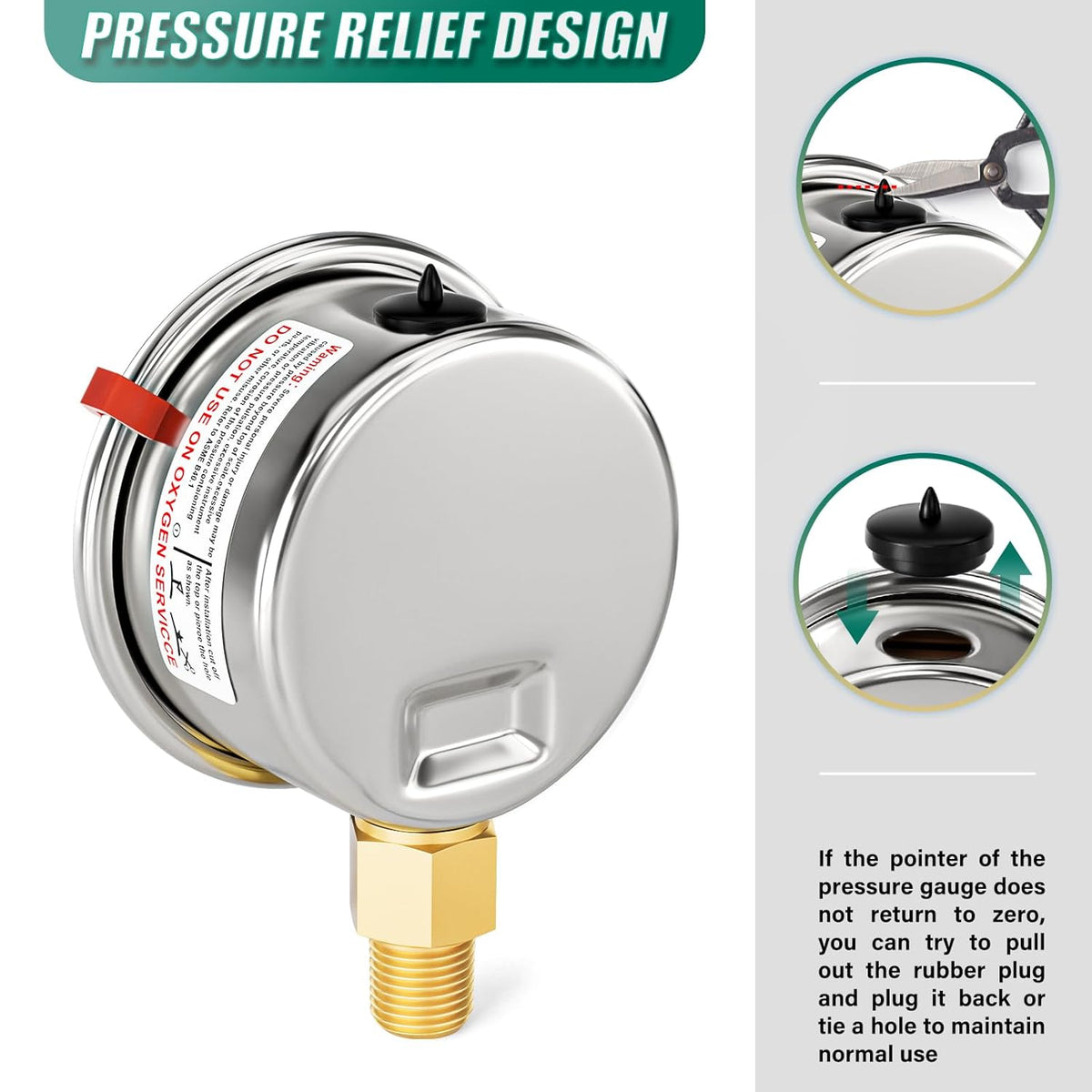 -30inHG-60PSI Stainless Steel Liquid Filled Pressure Gauge, 2.5" Dial Size, 1/8" NPT Lower Mount, for Tube, Water Pump, Gas, Liquid, Pressure Test (with Range Mark Pointer)