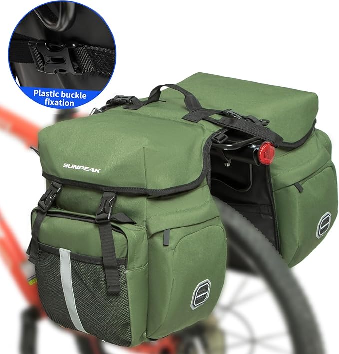 Bike Bag Accessories Panniers for Bicycle Rear Rack Bag 45L Waterproof Mountain Electric Bike Saddle Bag for Cycling Traveling Commuting Green