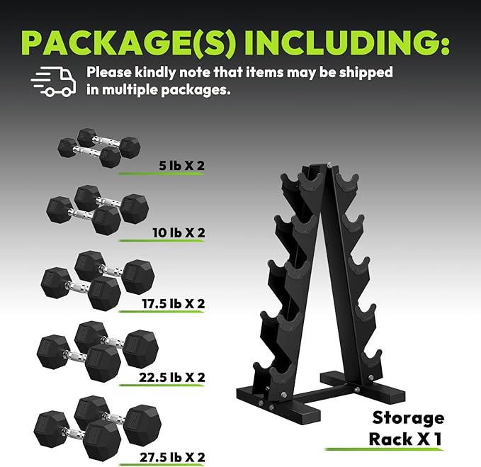 Hex Dumbbell Sets with Rack, 60-550 lb Rubber Encased Exercise & Fitness Dumbbells Set with Rack Option, Hand Weight for Strength Training, Weight Dumbbells