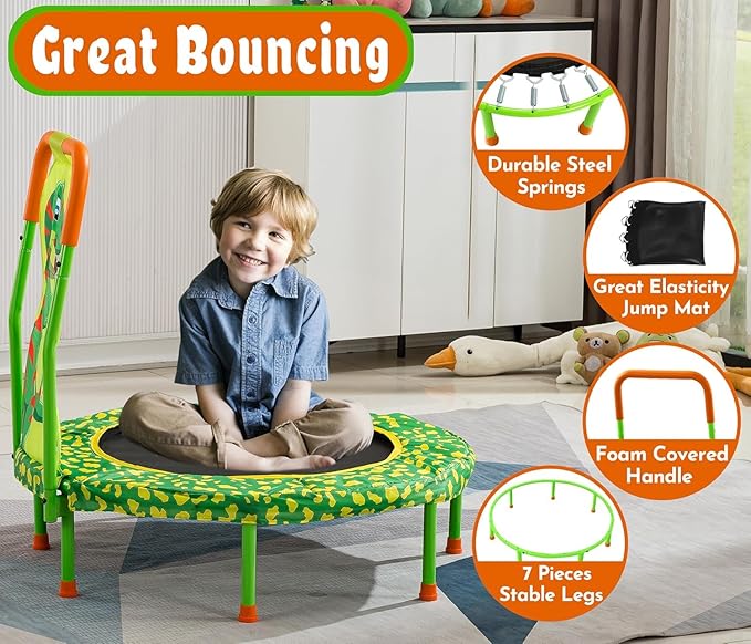 36 Inch Toddler Trampoline with Handle, Outdoor Indoor Trampoline for Kids, Mini Trampolines with Handlebar, Gifts for Boys and Girl, Small Kid Baby Trampolines