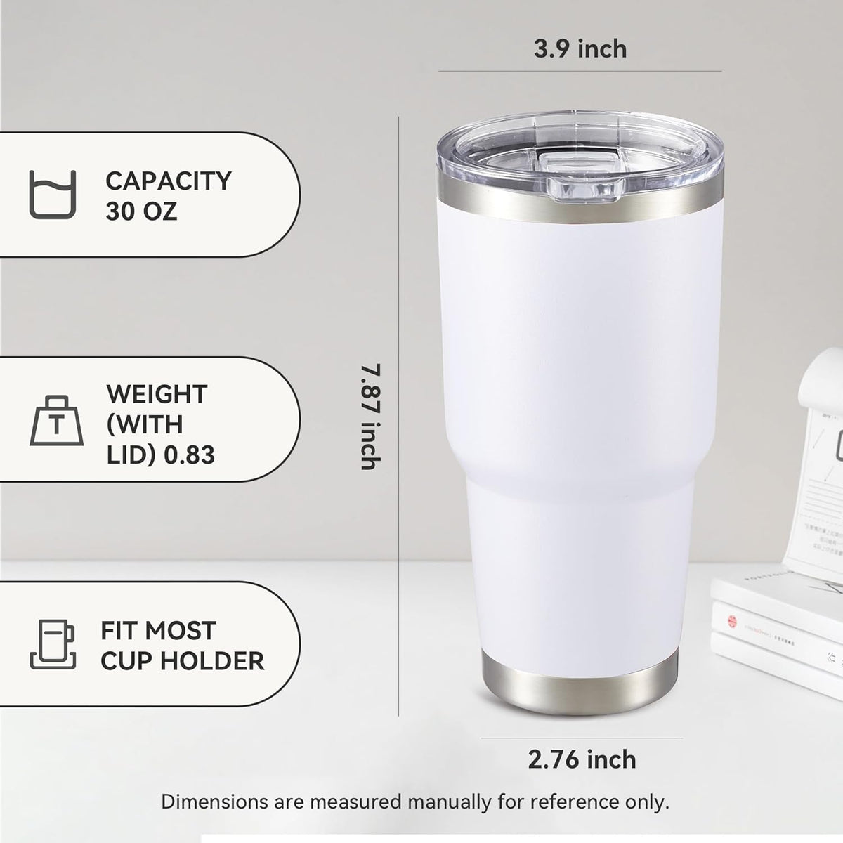 30 oz Tumbler with Lid Stainless Steel Tumblers Bulk Vacuum Insulated Cup Reusable Powder Coated Travel Mug Double Wall Leak Proof Cups Keep Cold Drinks for 12 Hours White, Set of 12