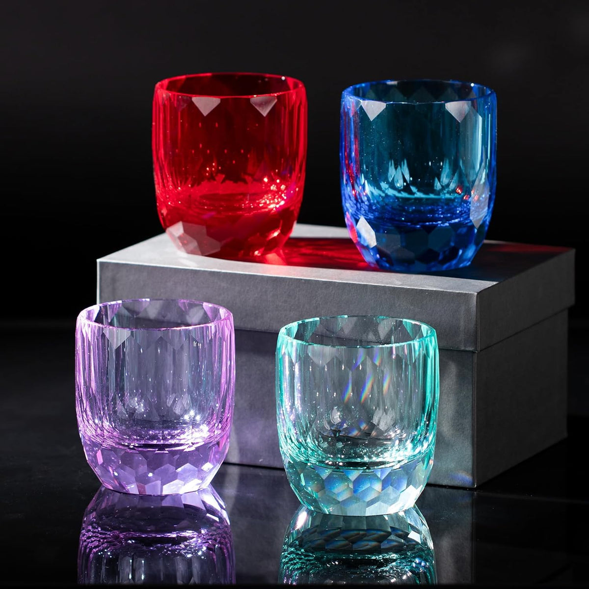 KAMMAK Crystal Whiskey Glasses Set of 2, 7oz Old Fashioned Glasses Stemless, Hand Blown Colored Cocktail Glasses, Engagement Gifts for Couples, Women, Men