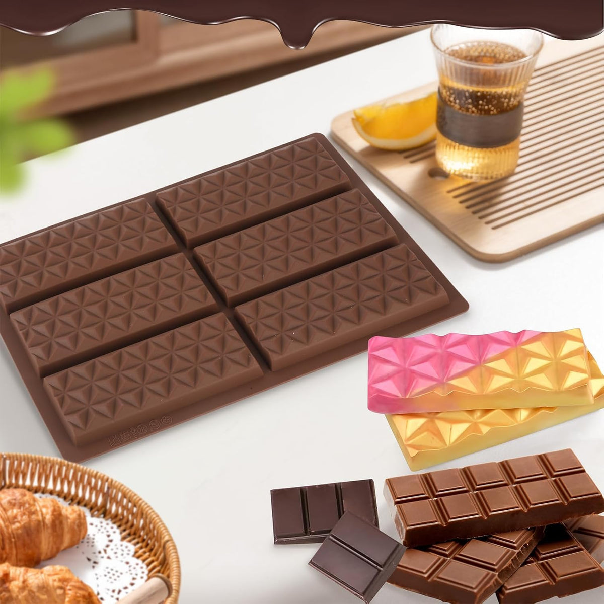 Set of Chocolate Bar Mold, Chocolate Molds Silicone, Food Grade Dubai Chocolate Bar Mold, Candy Molds for Praline Candy (B)