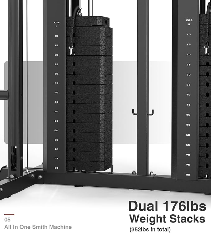 DONOW Smith Machine with Weight Stacks Power Cage Squat Rack Dual Cable Crossover Machine Home Gym Systems Station LAT Pull Down