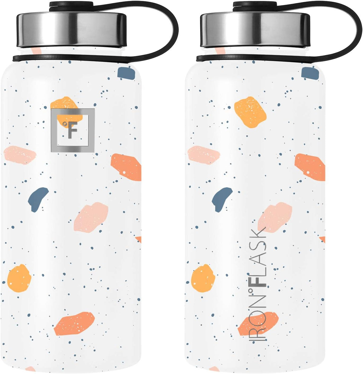 IRON °FLASK Camping & Hiking Hydration Flask with 3 Lids - Stainless Steel, Double Walled & Vacuum Insulated Water Bottle - Leak Proof & BPA Free (Terrazzo, Spout - 32 oz)