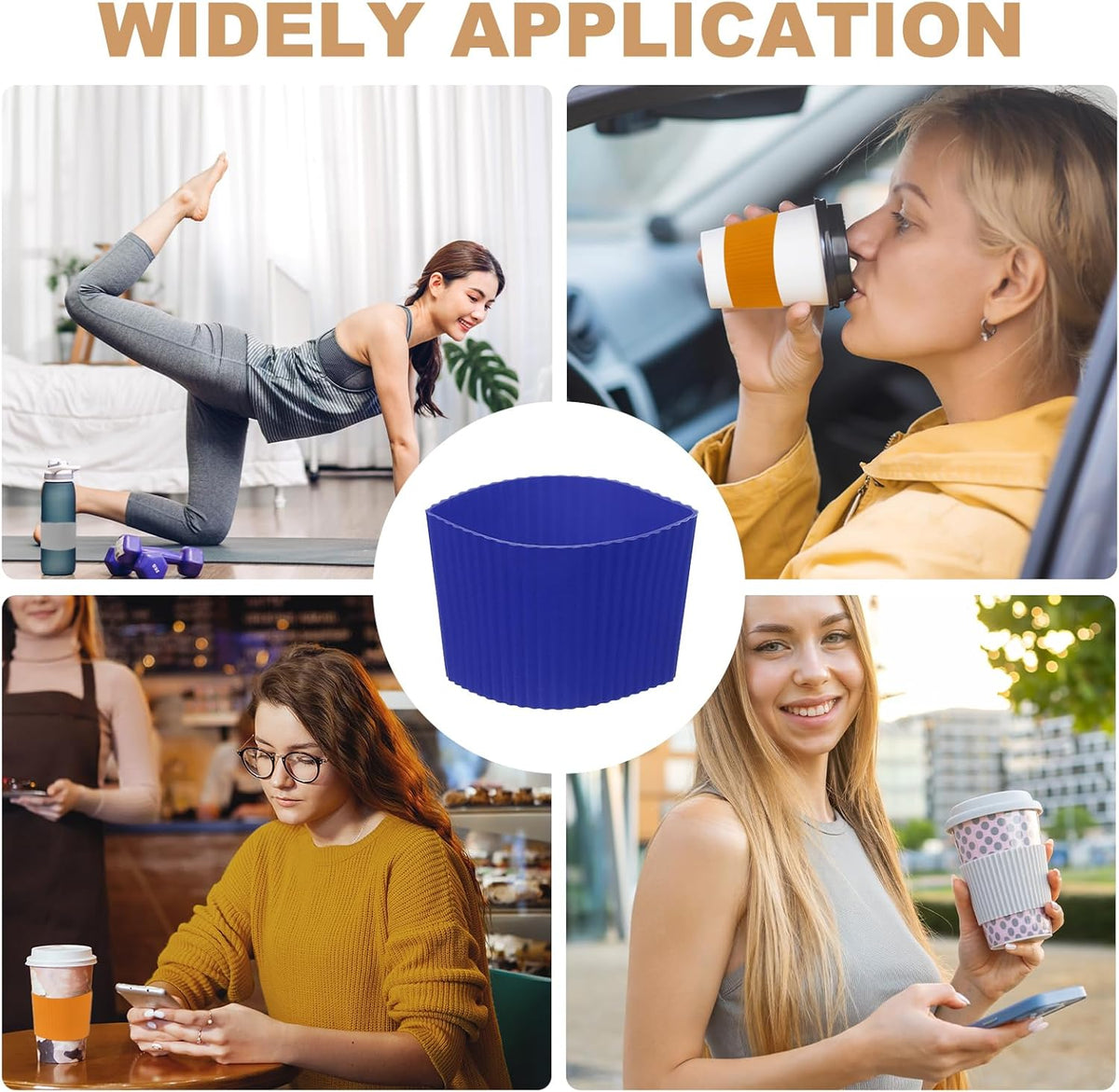 uxcell 6Pack Coffee Cup Sleeves, Reusable Silicone Heat Resistant Cup Protective Sleeve Nonslip Mug Protector Cover for Home Travel Coffee Mug Glasses Water Bottle Boots, Dark Blue