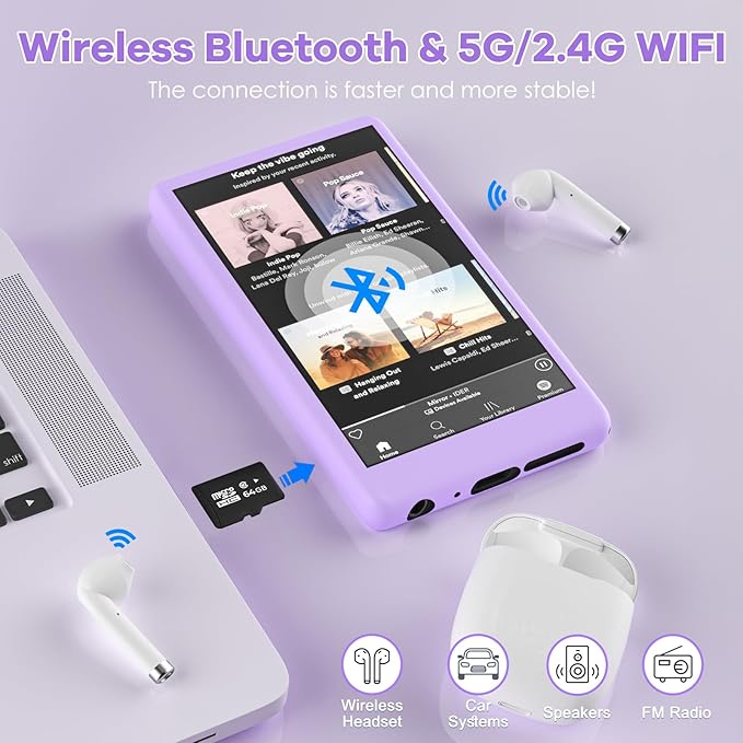 96GB MP3 Player with Bluetooth and WiFi, 4.1" Touch Screen, Silicone Protective case, Octa-core, MP4 MP3 Player for Spotify, Pandora, 96GB Storage Up to 1Tb, Android Music Player for Parental Control